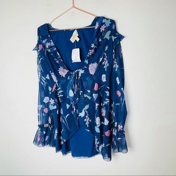 NWT Revolve Cleobella Blue Chiffon Ruffle Top Small - Picture 2 of 7